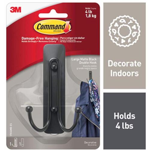 2 PACK 3M Command 2 in. L Matte Black Metal Large Double Hook 4 lb. cap. 1 pk