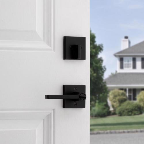 Kwikset Halifax Matte Black Zinc Lever and Single Cylinder Deadbolt ( no text )