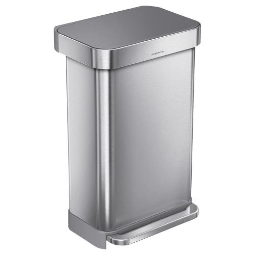 Simplehuman 45 L Metallic Silver Plastic/Stainless Steel Rectangular Trash Can