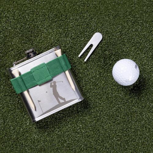 Kikkerland 6 oz Green/Silver Stainless Steel Golf Flask