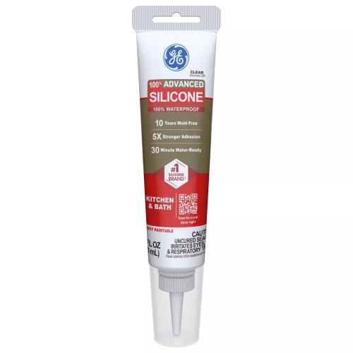 GE Advanced Clear Silicone 2 Kitchen and Bath Caulk Sealant 2.8 oz