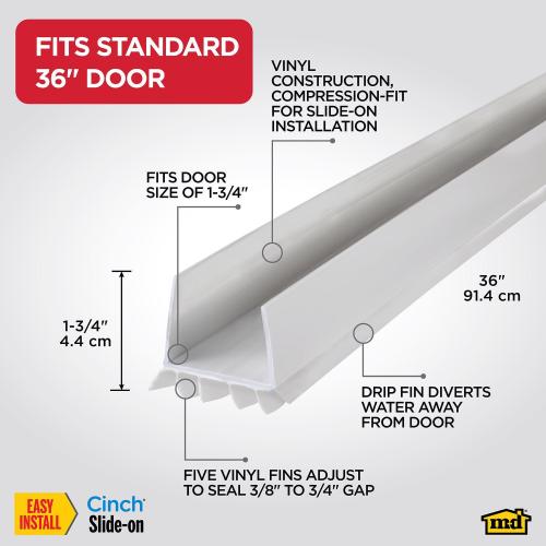 M-D Building Products CINCH White Vinyl Under Door Seal For Doors 36 in. L X 1.75 in.