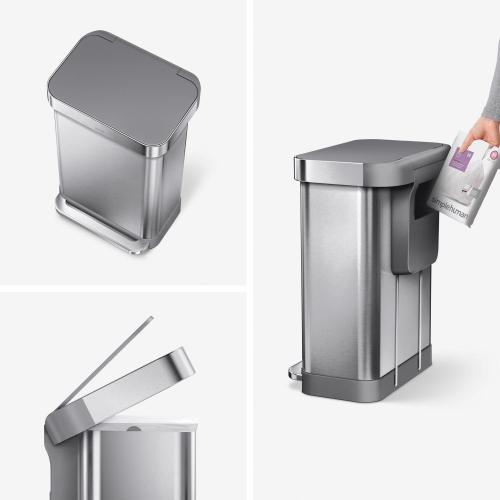 Simplehuman 45 L Metallic Silver Plastic/Stainless Steel Rectangular Trash Can