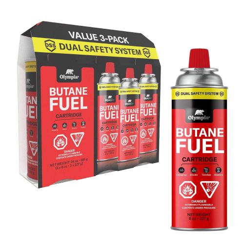 Olympia Red Butane Fuel 7.8 in. H X 8 in. W X 2.7 in. L 8 oz 3 pc