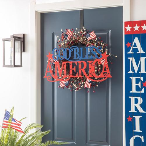 Glitzhome God Bless America Wall Decor Iron 1 pc