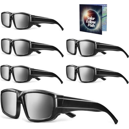 6 Pack of Black Medical King Solar Eclipse Glasses Approved 2024 (6 Pack) CE and ISO Certified Safe Shades for Direct Sun Viewing   Bonus Eclipse Guide with Map