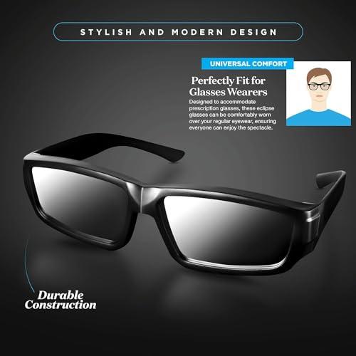 6 Pack of Black Medical King Solar Eclipse Glasses Approved 2024 (6 Pack) CE and ISO Certified Safe Shades for Direct Sun Viewing   Bonus Eclipse Guide with Map