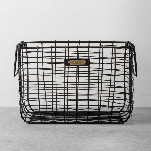Medium Wire Storage Basket Black - Hearth & Hand™ with Magnolia: Metal Rectangular Organizer, Farmhouse Decor, Spot Clean
