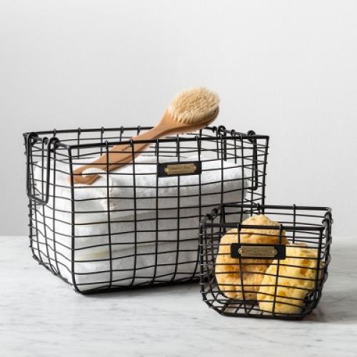 Medium Wire Storage Basket Black - Hearth & Hand™ with Magnolia: Metal Rectangular Organizer, Farmhouse Decor, Spot Clean
