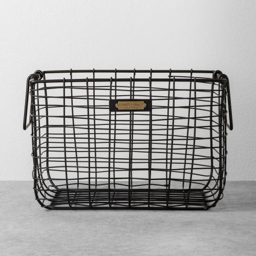 Medium Wire Storage Basket Black - Hearth & Hand™ with Magnolia: Metal Rectangular Organizer, Farmhouse Decor, Spot Clean