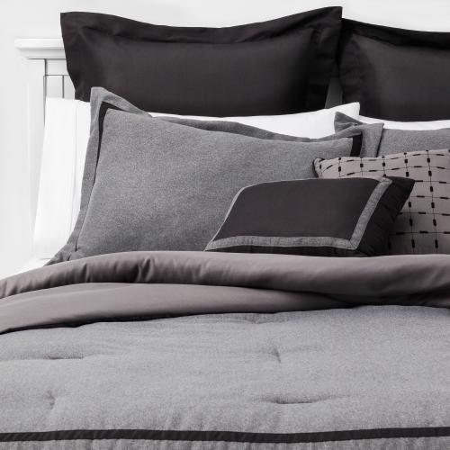 8pc Queen Applique Border Comforter Set Gray/Black - Threshold™: Polyester Herringbone, OEKO-TEX Certified
