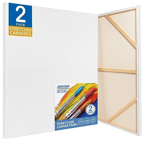 FIXSMITH Stretched White Blank Canvas - 36x48 Inch, 2 Pack,Primed Large Canvas,100% Cotton,5/8 Inch Profile of Super Value Pack for Acrylics,Oils & Ot