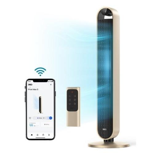 Color Brown Dreo - 120Oscillating Bladeless Fan for Bedroom, 25dB Quiet DC Motor, Standing Fan with Remote, 12 Hyper Wind Speeds - Gold