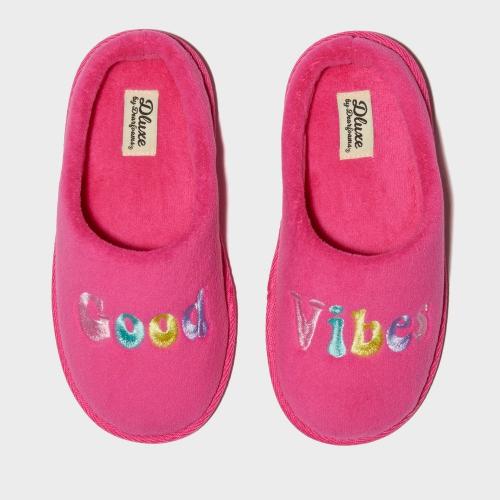 Dluxe by Dearfoams Kids' Good Vibes Slide Slippers - Hot Pink 2-3
