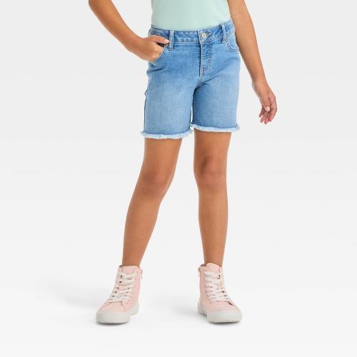 Size L Girls' Mid-Rise Cut-Off MIDI Jean Shorts - Cat & Jack™ Medium Wash
