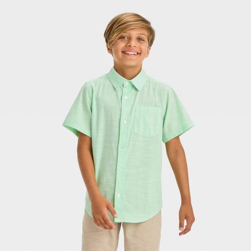 Size M Boys' Short Sleeve Poplin Button-Down Shirt - Cat & Jack™ Green
