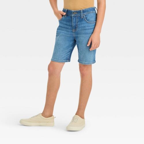 Size 12 Boys' Relaxed Tapered 'at the Knee' Flat Front Jean Shorts - Cat & Jack™ Dark Wash
