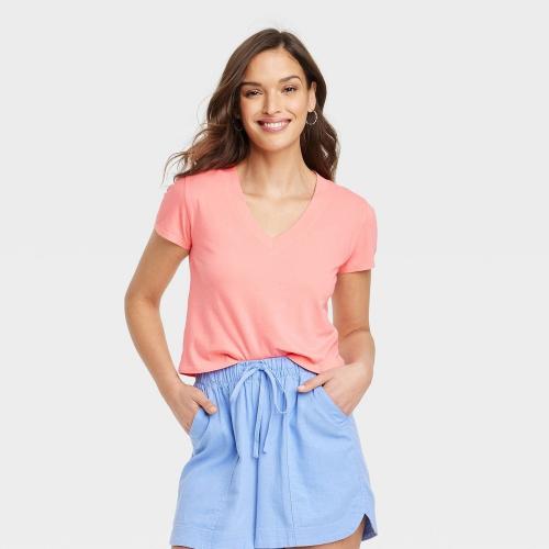 Size XS Women's Shrunken Short Sleeve V-Neck T-Shirt - Universal Thread™ Coral Red