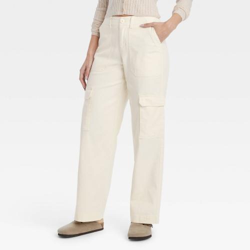 Size 12 Women's Mid-Rise Utility Cargo Pants - Universal Thread™ Cream