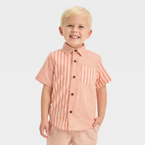 Size 18M Toddler Boys' Short Sleeve Poplin Button-up Shirt - Cat & Jack™ Orange