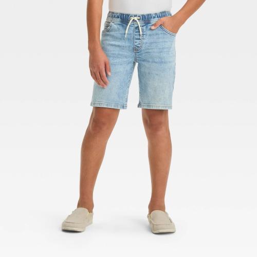 Size L Boys' Bermuda 'at the Knee' Pull-on Shorts - Cat & Jack™ Light Wash Denim, Elastic Waist, Drawstring