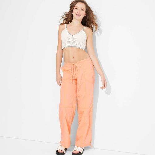 Women's Mid-Rise Wide Leg Parachute Pants - Wild Fable™ Peach Orange XXS