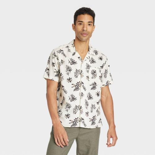 Size M Men's Short Sleeve Collared Button-Down Shirt - Goodfellow & Co™ Heathered Black/Floral Print