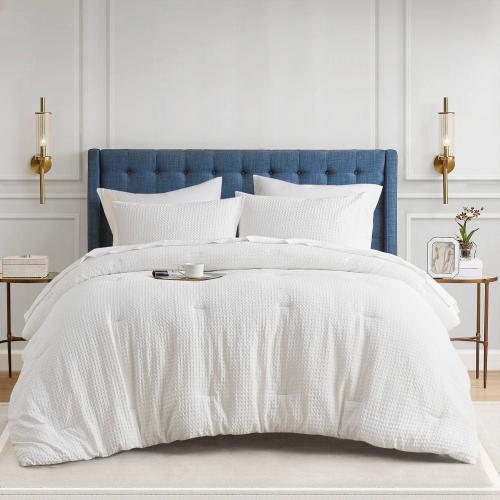Twin/Twin Extra Long Mina Waffle Weave Textured Comforter Set White - 510 Design: Microfiber, OEKO-TEX Certified