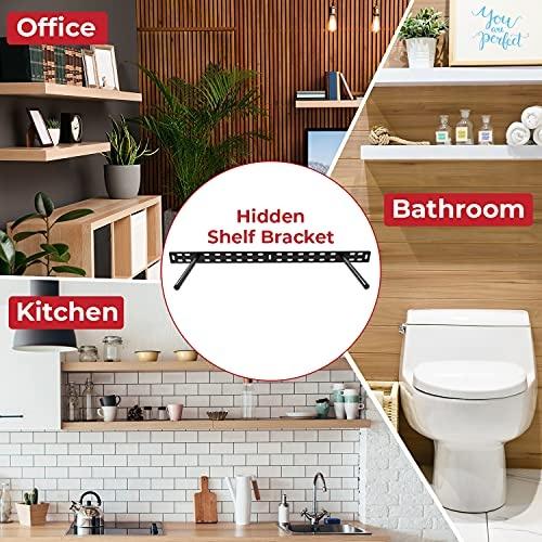 Hungsmart- 4 X 22 Inch Heavy Duty Floating Shelf Bracket - Long Wall Shelves Support  Hidden Floating Shelf Hardware  Black Shelf Brackets  Perfect Fo