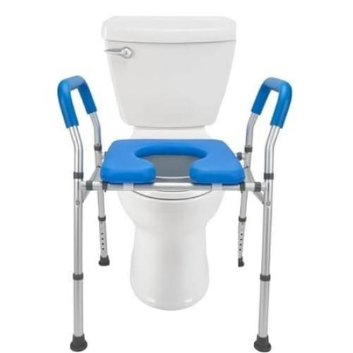 Heavy Duty Adjustable Height Raised Toilet Seat with Safety Frame by Mobo - Easy Installation  Durable Aluminum  330 Lbs Capacity for Standard and Elo