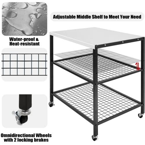Outdoor Pizza Oven Stand Grill Cart Table Pizza Oven Trolley Stand Stainless Steel Table on Wheels Dining Food Prep Table BBQ Grill Stand for Kitchen