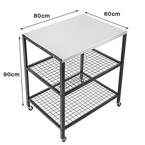 Outdoor Pizza Oven Stand Grill Cart Table Pizza Oven Trolley Stand Stainless Steel Table on Wheels Dining Food Prep Table BBQ Grill Stand for Kitchen