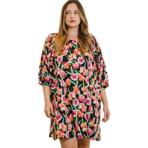 Full Size Floral Puff Sleeve Mini Dress 1 Xl