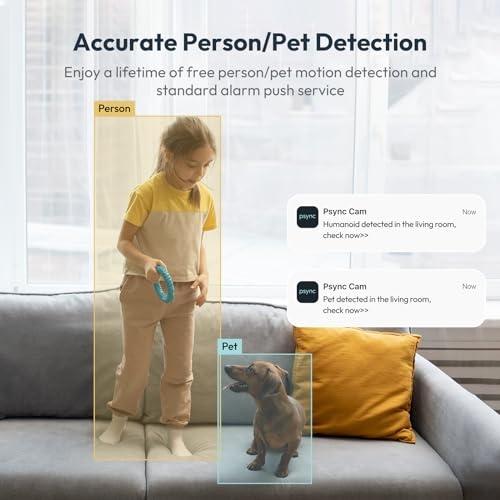 Psync Genie S 5MP Indoor Security Camera, Pan Tilt WiFi Camera for Baby Monitor/Pet Camera with Phone App, Auto Tracking, Person/Pet Detection, 2-Way