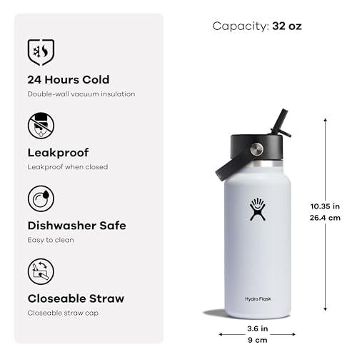 Hydro Flask 32oz Wide Mouth Flex Straw Water Bottle Winter Night: Vacuum-Insulated, Leakproof, Dishwasher-Safe