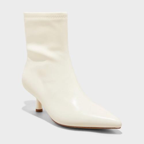 Women's Lonnie Kitten Heel Stretch Ankle Boots - a New Day™ White 7.5