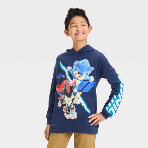 Size S Boys' Sonic the Hedgehog Hooded Pullover Sweatshirt - Navy Blue