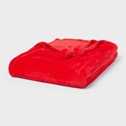 Twin Pom Pom Christmas Blanket Red - Wondershop™