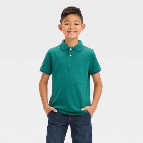 Size XS Boys' Short Sleeve Tipping Polo Shirt - Cat & Jack™ Dark Green