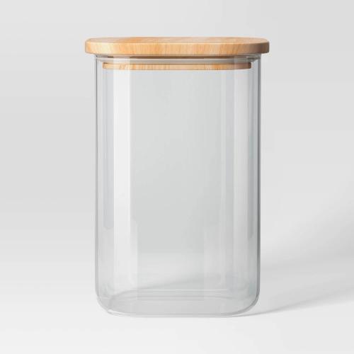 71oz Glass Square Food Storage Canister with Wood Lid - Threshold™: Glass Pantry Storage Jar, Dishwasher-Safe