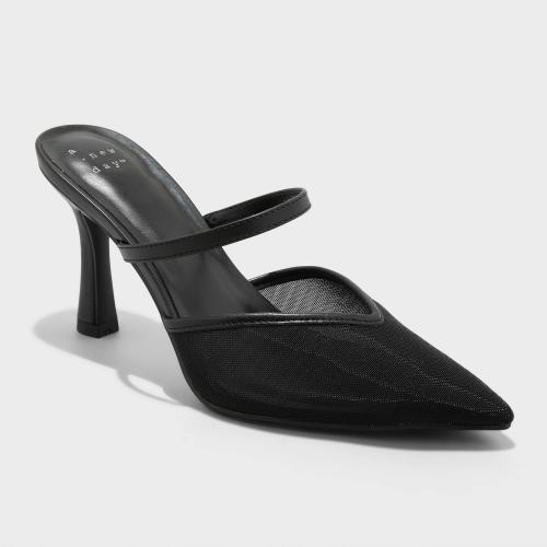 Women's Sonia Mesh Mule Heels with Memory Foam Insole - a New Day™ Matte Black 6.5