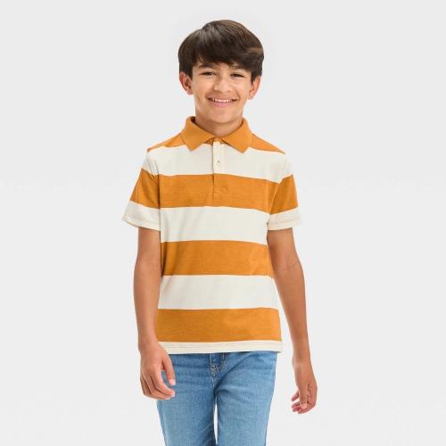 Size M Boys' Short Sleeve Striped Polo T-Shirt - Cat & Jack™ Yellow