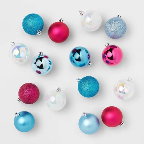50pc Round Shatter-Resistant Christmas Tree Ornament Set Iridescent/Blue/Pink - Wondershop™