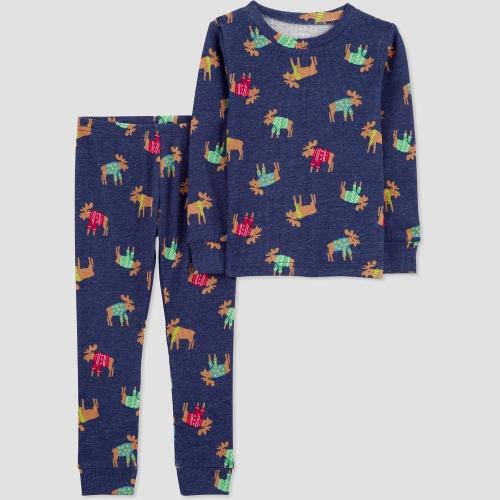 Size 12M Carter's Just One You® Toddler Boys' 2pc Long Sleeve Reindeer Christmas Pajama Set - Navy Blue