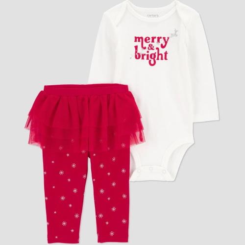 Size 9M Carter's Just One You® Baby Girls' Christmas 2pc Tutu Merry & Bright Top & Bottom Set - Red