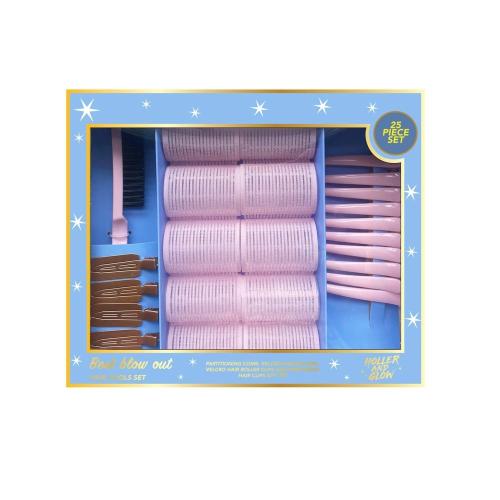 Set of 25 Holler & Glow Best Blow Out Tools Set  Limited Edition  Velcro Rollers for Hair  for Lift & Volume  No Crease Hair Clips  Easy to Use Blowout for Curl
