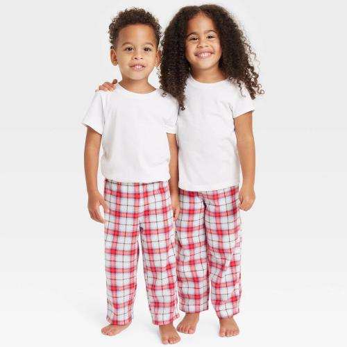 Size 12M Toddler Plaid Microfleece Holiday Matching Family Pajama Pants - Wondershop™ White