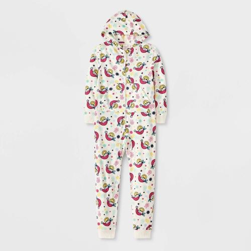 Size L Girls' Christmas 'Smiley Santa' Union Suit - Cat & Jack™ Cream
