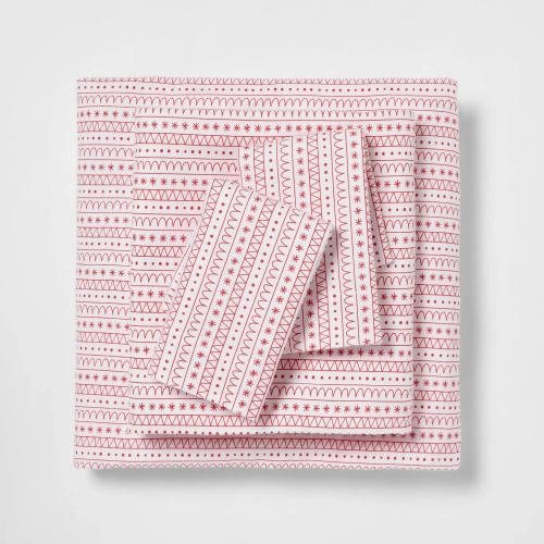 Twin Christmas Flannel Sheet Set Ivory/Red Fair Isle - Wondershop™