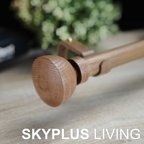 SKYPLUS LIVING Faux Wood Style Curtain Rod Set with Wood Grain Round Finial, 36-72 Inch, Standard Single Drapery Rod for 1 Pack, 1 Inch Diameter, Adju